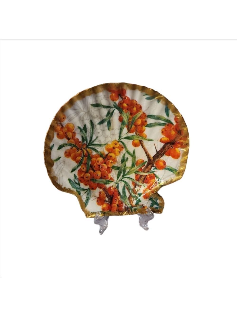 DECOUPAGE ORANGE FLOWERS ON A SCALLOPED SHELL